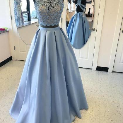 Two Piece Sky Blue Prom Dress, 2018..