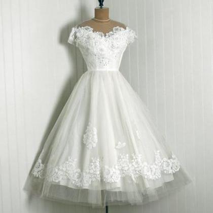Vintage Off-the-shoulder Lace Appliqué Short Wedding Dress on Luulla
