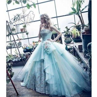 Strapless Ball Gown Quinceanera Dresses Embroidery Tulle Floor-length Sweet 16 Dresses Vestidos De Quinceanera