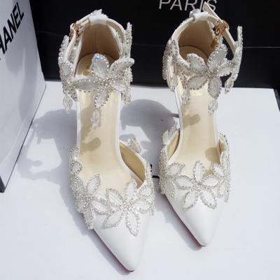 Pearl and Rhinestone Floral Pointed Toe High Heel Pumps , Bridal Shoes, Bridesmaids Shoes, Prom Heels