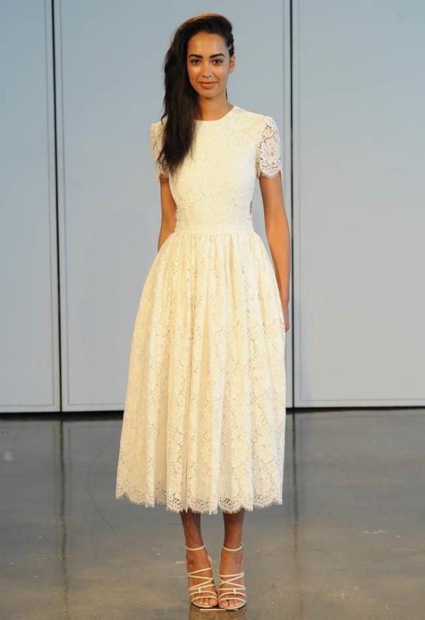 Yellow Lace Tea Length Dress