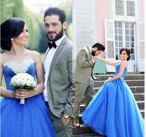 Chic Blue Wedding Gowns 2018 Sweetheat Beaded Ruched Cinderella