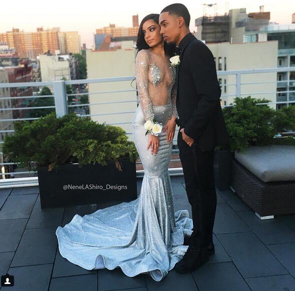 black and silver prom dresses