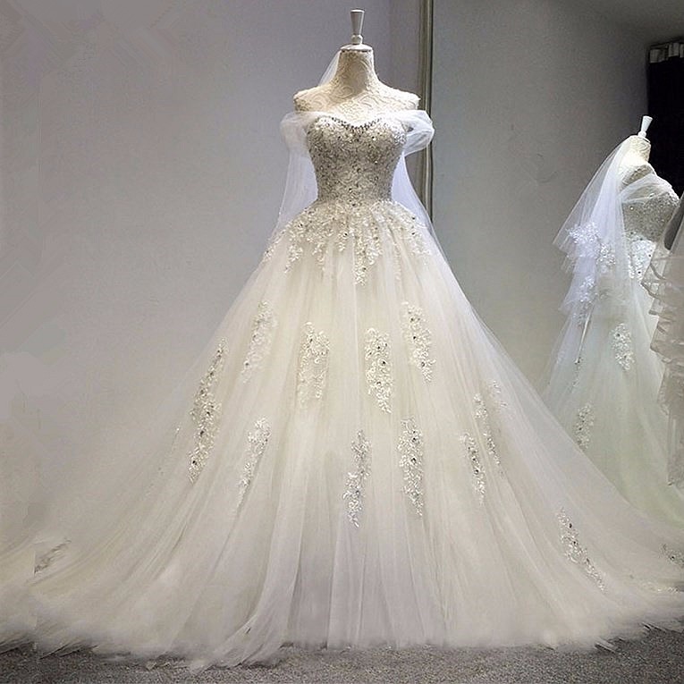 Real New Ivory boho Wedding dress vestidos de novia 2018 ball gown beading crystal wedding dresses princess bridal gow