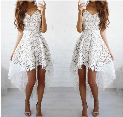 White High Low Homecoming Dresses With Straps Lace Short Prom Dresses For Homecoming Party Gowns Custom Made