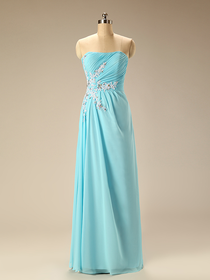 Elegant Turquoise Bridesmaid Dress Strapless With Appliques Chiffon ...