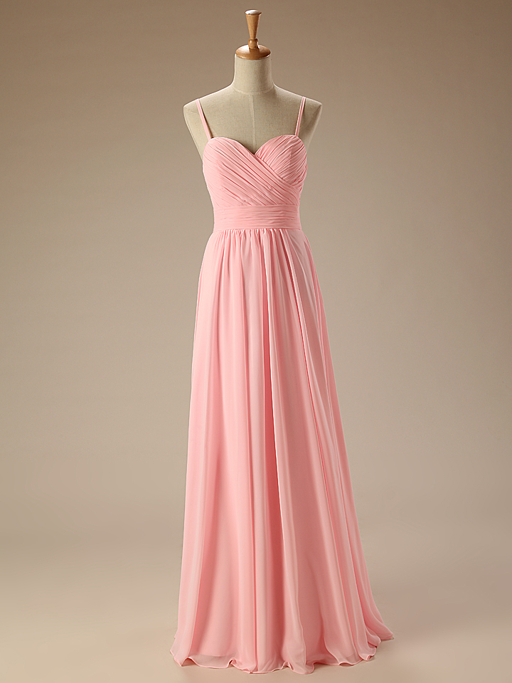 Elegant Pink Bridesmaid Dress Sweetheart With Straps Chiffon Long