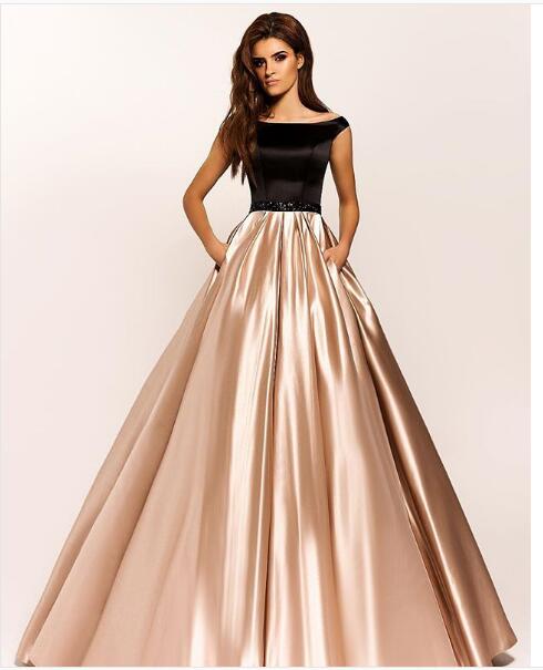 black and champagne prom dress