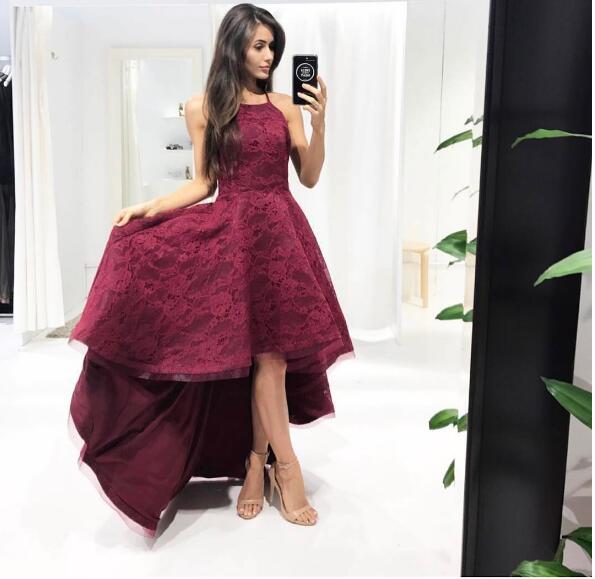 high low burgundy prom dress