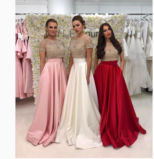 pink and white formal dresses
