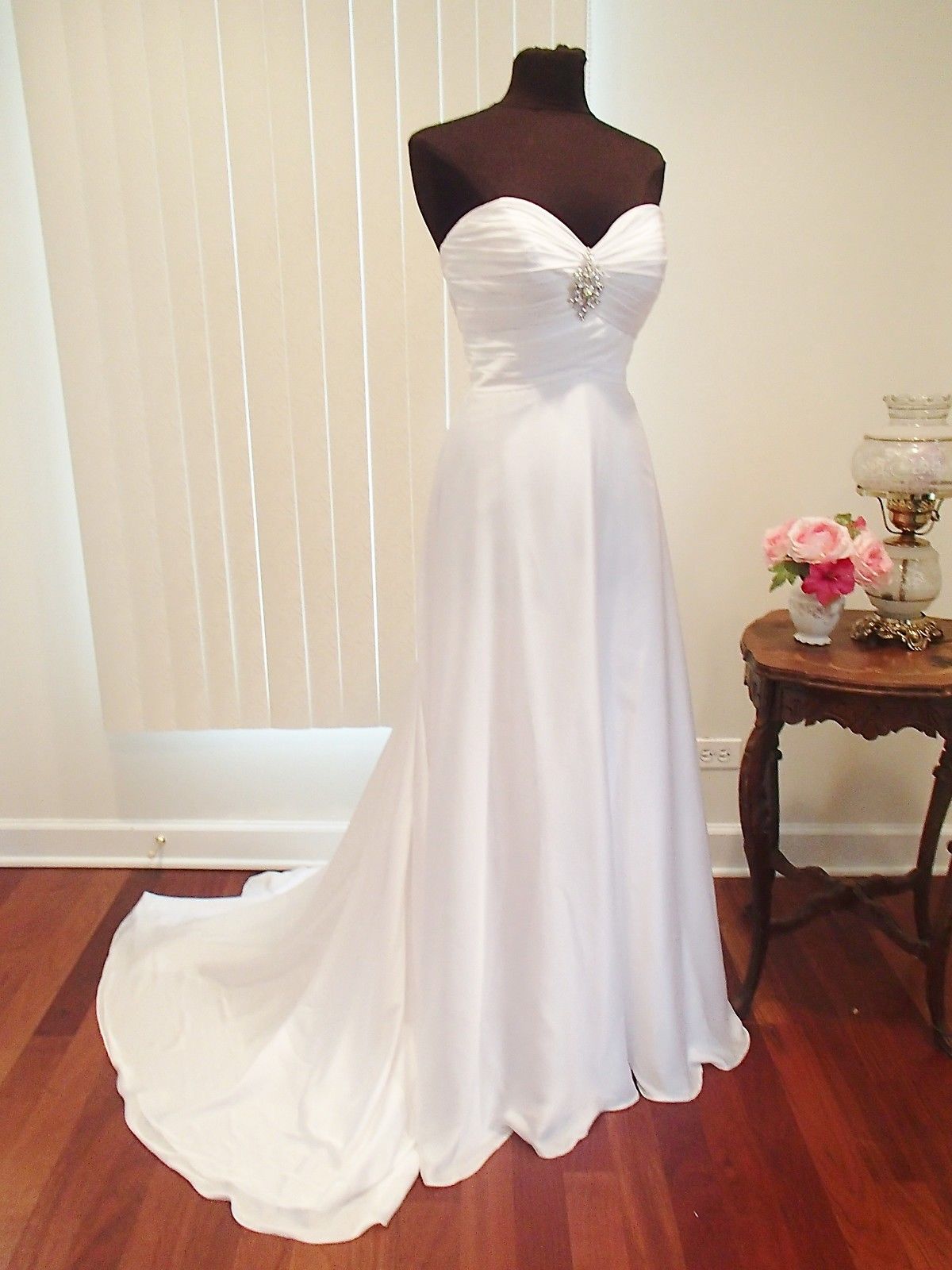 Simple Strapless Sweetheart Ruched Satin A-line Wedding Dress on Luulla
