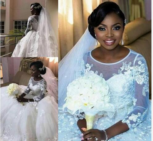African Plus Size Wedding Dresses With 3 4 Long Sleeves Beads