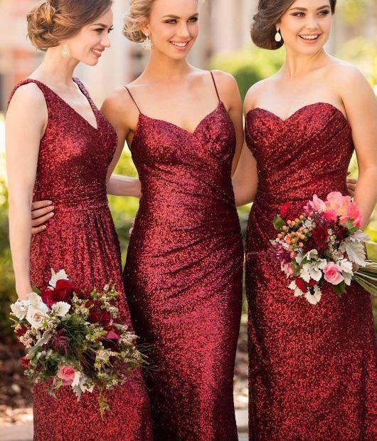 Mismatched Dark Red Sequin Long Bridesmaid Dresses Affordable Mismatched Dark Red Sequin Long Bridesmaid Dresses Affordable Unique Custom Gowns