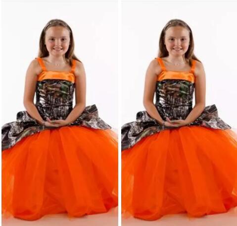 Spaghetti Camo Satin Flower Girls Dresses Tulle Skirt Long Custom