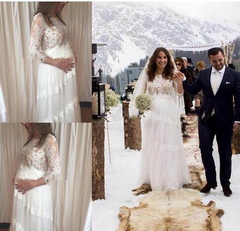 2018 Summer Lace Long Sleeves Maternity Wedding Dresses For