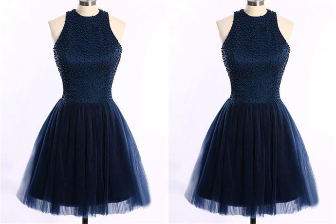 Navy Blue O,Back Short Homecoming Dress