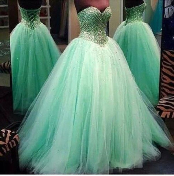 2016 Real Image Prom Dresses Luxury Sparkle Bling Ball Gown Mint Sage Sweetheart Crystals Beads Lace Up Tulle Long Formal Evening Party Gowns Vestidos