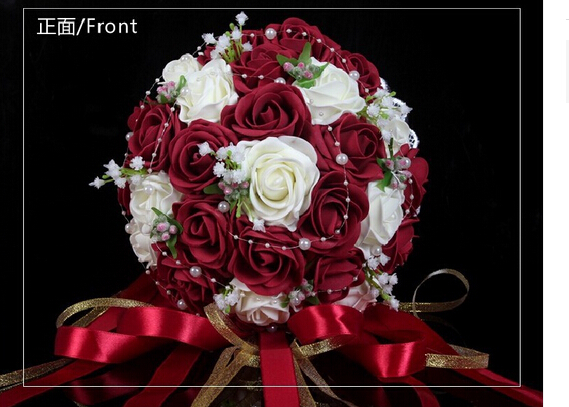 2015 Cheap Wedding Bouquet Pink/Red/White/Burgundy Bridal Bridesmaid Flower Artificial Flower Rose Bouquet Bride Buque de noiva