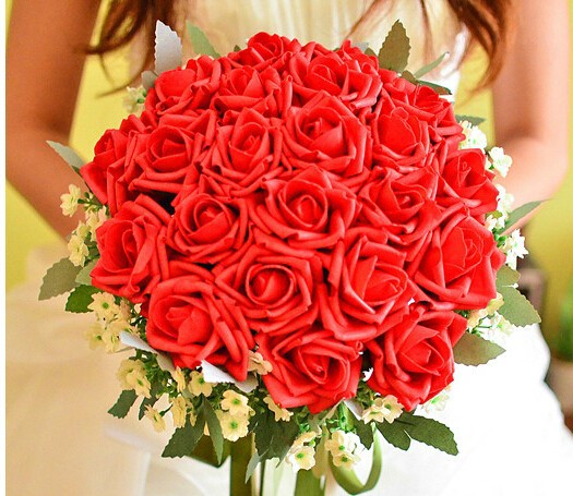 2016 Hot Sale Silk Artificial Bride Hands Holding Rose Flower Wedding Bridal Bouquet buque de noiva Drop Shipping