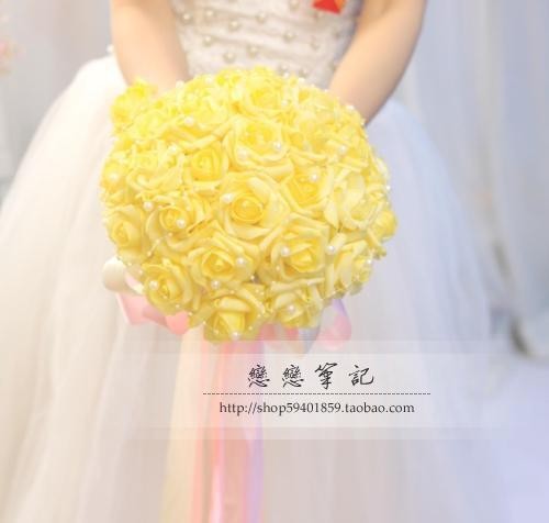 2016 Yellow Gelin Buketi Bridal Bridesmaid Flowers Handmade Decorative Artificial Rose Wedding Bouquets Bridal Accessory