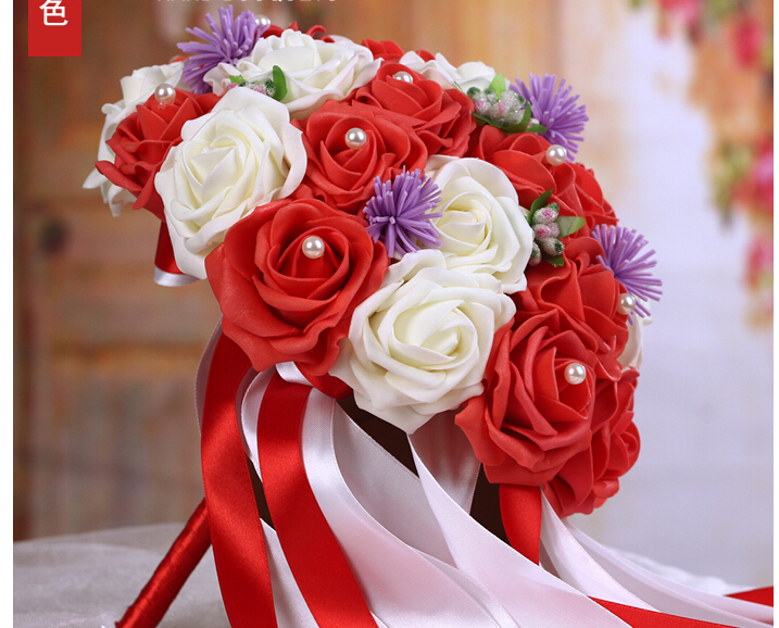 2016 Cheap Romantic Red Pink Wine Bridal Bridesmaid Flowers Handmade