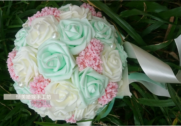 2016 Cheap Romantic High Quality Colorful Bridal Bridesmaid Flowers Handmade Artificial Rose Wedding/Bridesmaid Bouquets Bridal Accessory