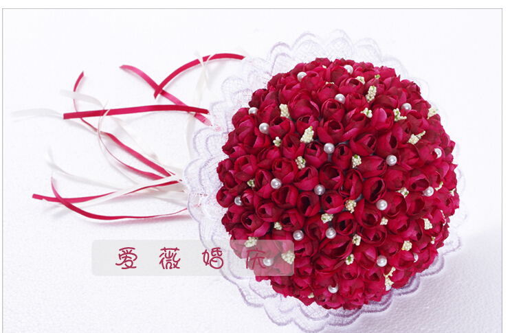 2016 New Arrival Flowers Cheap Romantic Burgundy/Red Wine Bridal Bridesmaid Handmade Artificial Rose Wedding/Bridesmaid Bouquets