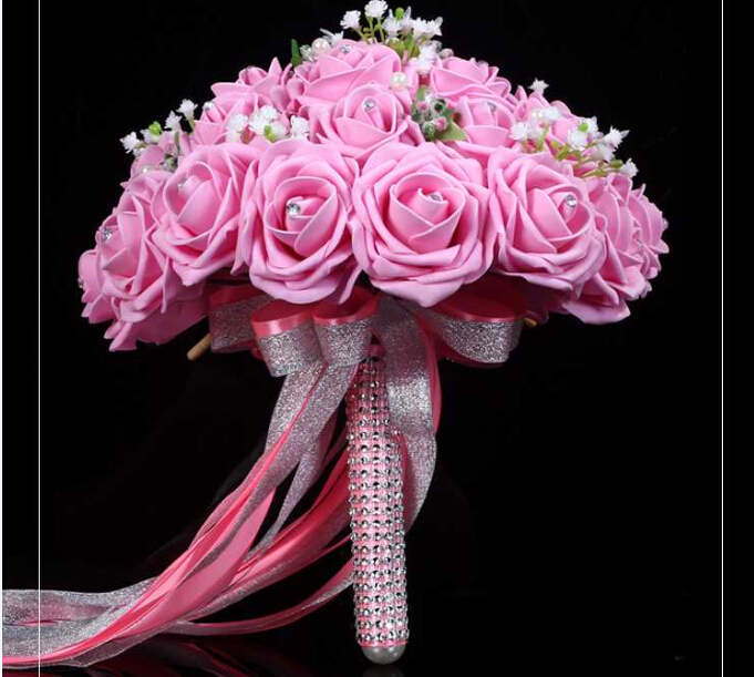 2016 New Arrival Flowers Cheap Romantic Light Pink Bridal Bridesmaid Handmade Artificial Rose Wedding/Bridesmaid Bouquets