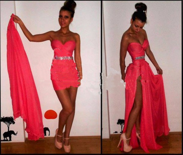 short prom dress with detachable train