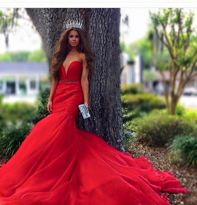 red mermaid dress with train