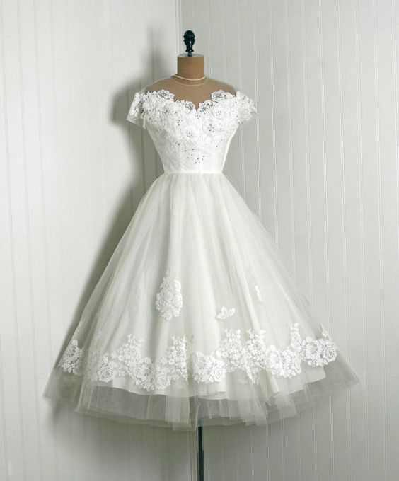 Vintage Off The Shoulder Lace Applique Short Wedding Dress On Luulla