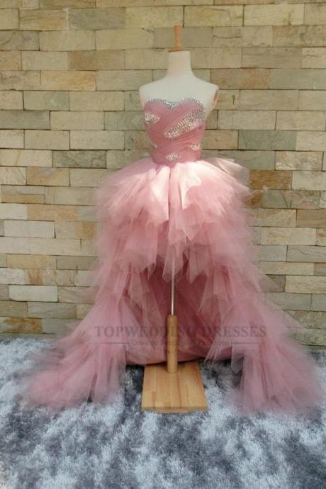 High-Low Sexy Evening Dress Short Front Low Back Sweetheart Tulle Customer made Prom Dresses Arabic Formal Evening Gown
