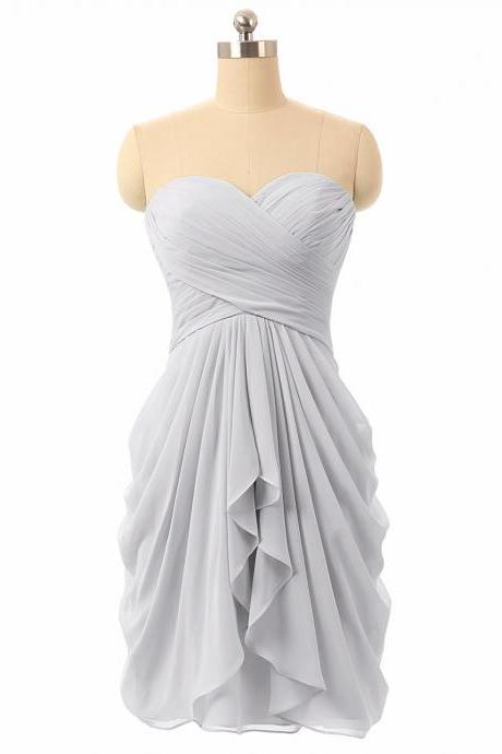 Grey Short Bridesmaid Dresses 2018 Sweetheart Wedding Guest Dress Pleat Chiffon Mini Maid Of Honor Gowns Robe Longue