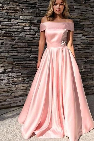 Elegant Prom Dress Evening Dress Pink A-line Strapless Long Satin Prom Dresses Evening Dresses Formal Dress