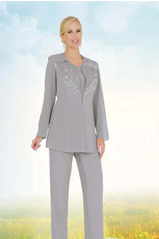 Cheap Two Pieces Mother Of The Bride Pant Suits With Long Sleeve Lace Appliqued Beads Mothers Pantsuits Formal Suits