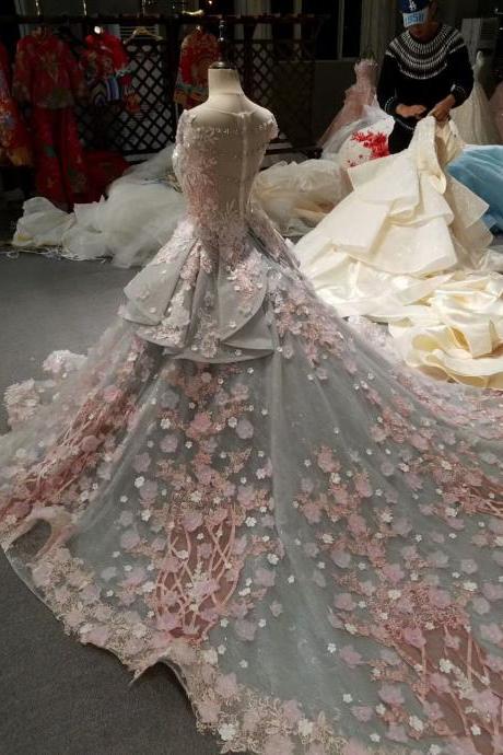 Ball Gown Wedding Dress, Elegant Luxury Bling Sparkle Wedding Dresses. #D Flower Bridal Dress, Tulle Long Bridal Gown