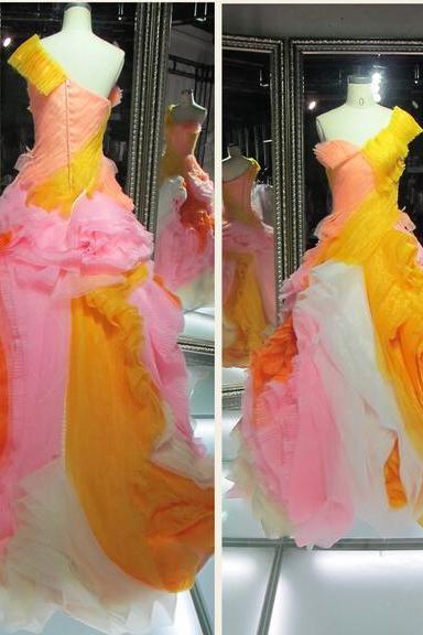2016 Real Image Colorful Wedding Dresses Vestidos de Novia Luxury Sparkle Bling Ball Gown One Shoulder Lace Up Organza Wedding Dress Bridal Gowns