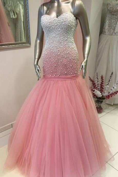 2015 Real Iamge Picture Luxury Bling Sparkle Evening Dresses Mermaid Pink Crystals Beads Tulle Long Formal Prom Party Gowns