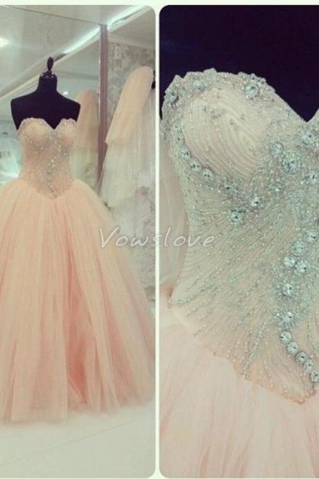 2015 Real Iamge Picture Luxury Bling Sparkle Evening Dresses Ball Gown Sweetheart Lace Up Crystals Beads Tulle Long Formal Prom Party Gowns