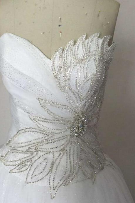 2015 Real Image Picture Wedding Dresses A-line White/ivory Sweetheart Beads Crystals Lace Up Bridal Gowns Vesridos
