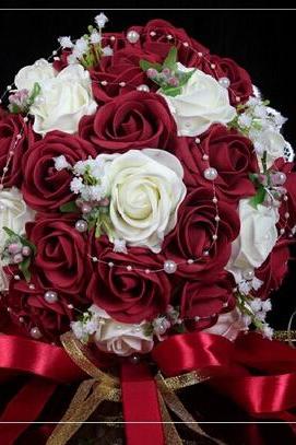 2015 Wedding Bouquet Pink/red/white/burgundy Bridal Bridesmaid Flower Artificial Flower Rose Bouquet Bride Buque De Noiva