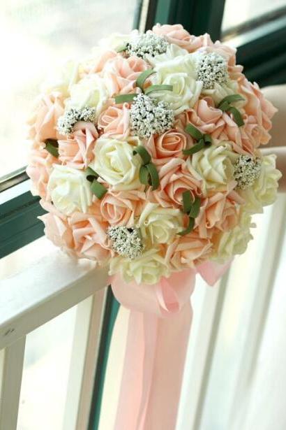 2016 Hot Sale Silk Artificial Bride Hands Holding Red/Pink/Ivory/Blue/Purple Rose Flower Wedding Bridal Bouquet buque de noiva