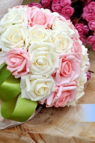 2016 New Arrival Artificial Bride Hands Holding Pink/Ivory/Green Rose Flower Wedding Bridal/Bridesmaid Bouquet buque de noiva