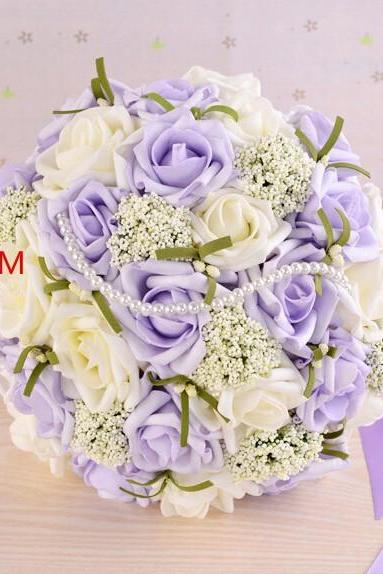 2016 Beautiful Purple Wedding Bouquet Bridal Bridesmaid Flower Wedding Bouquet Artificial Flower Rose Bouquet