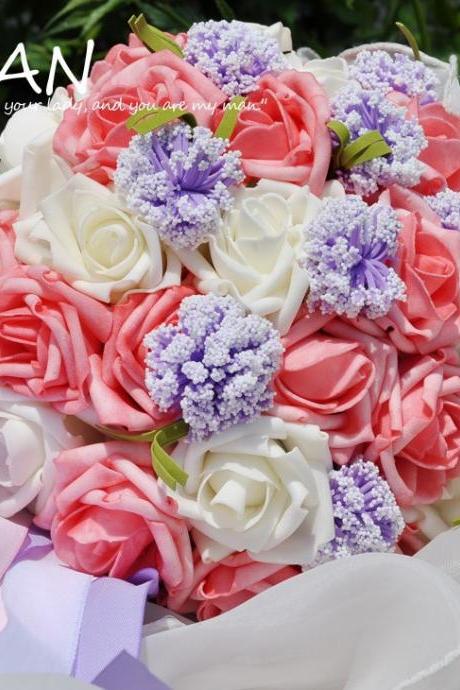 2016 Cheap New Arrival Wedding Bouquet Bridal Bridesmaid Red/Purple/Green Artificial Flower Rose Bride Bouquets buque de noiva
