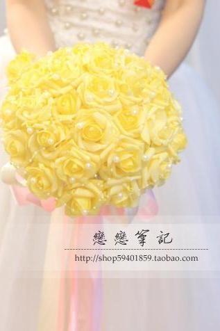 2016 Yellow Gelin Buketi Bridal Bridesmaid Flowers Handmade Decorative Artificial Rose Wedding Bouquets Bridal Accessory