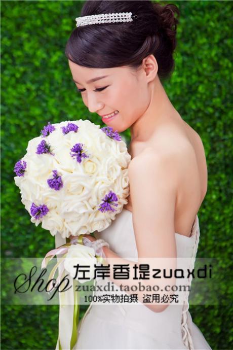 2016 Cheap Hot Sale Silk Artificial Bride Hands Holding Ivory Rose Flower Wedding Bridal Bouquet buque de noiva Drop Shipping