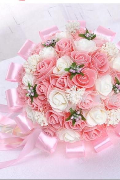 2016 Cheap Wedding Bouquet Bridal Bridesmaid Pink/Red/Purple Colorful Artificial Flower Rose Bride Bouquets buque de noiva