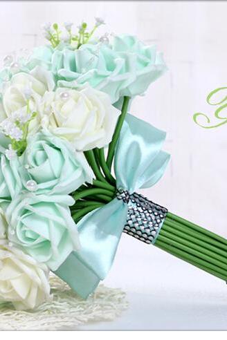 2016 Wedding Bouquet Bridal Bridesmaid Light Green Colorful Artificial Flower Rose Bride Bouquets Buque De Noiva