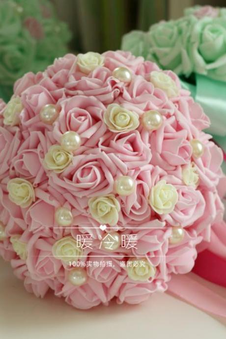 2016 Cheap Wedding Bouquet Bridal Bridesmaid Light green/pink/light brown Colorful Artificial Flower Rose Bride Bouquets buque de noiva